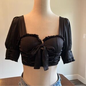 Better Be Black Ruffled Tie-Front Crop Top